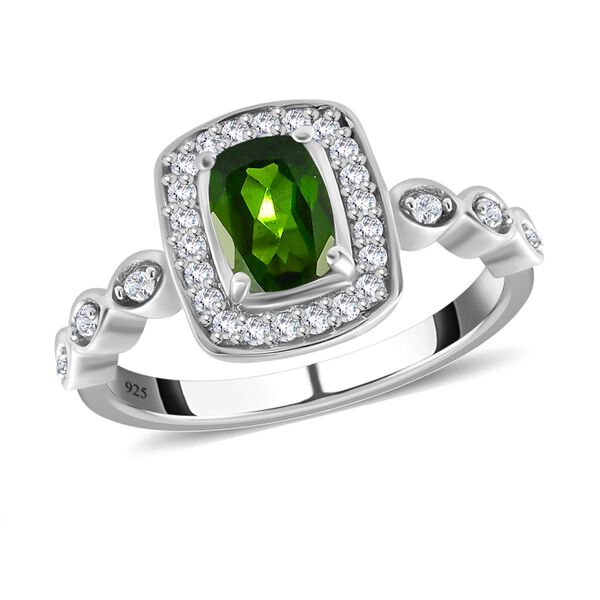 Natürlicher Chromdiopsid und weißer Zirkon-Ring, 925 Silber platiniert (Größe 21.00) ca. 1.22 ct image number 4