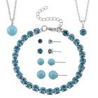 Blauer Muschelkernperle (8-12 mm), Blau Kristall Schmuckset 316L Edelstahl, Nickelfreies Messing