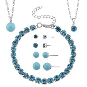 Blauer Muschelkernperle (8-12 mm), Blau Kristall Schmuckset 316L Edelstahl, Nickelfreies Messing