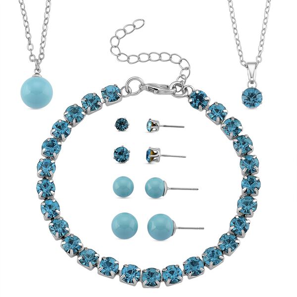 Blauer Muschelkernperle (8-12 mm), Blau Kristall Schmuckset 316L Edelstahl, Nickelfreies Messing image number 0