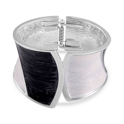 Schwarz-Wei&szlig; Eleganz Armreif - Modernes Wellen-Design, Emailliert
