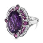 AAA Afrikanischer Amethyst, Nat&uuml;rlicher Rhodolith Granat Ring, 925 Silber platiniert (Gr&ouml;&szlig;e 17.00) ca. 14.16 ct