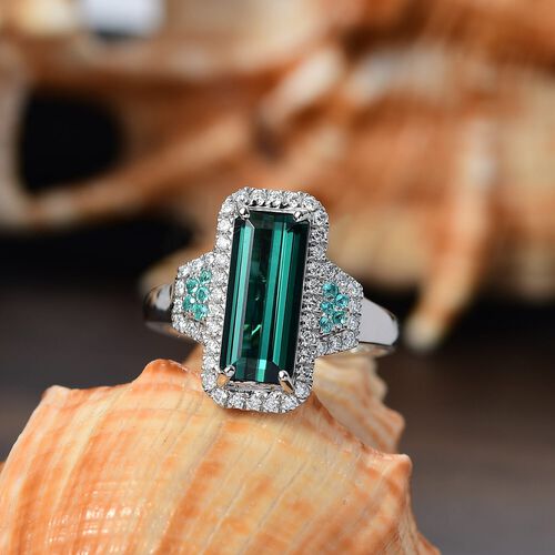 RHAPSODY zertifiziert und geprüft AAAA Indigolith, Paraiba Turmalin und VS-EF Diamant Ring in 950 Platin - 4,05 ct. image number 1