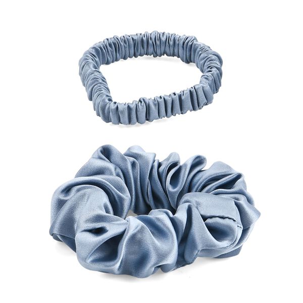 LA MAREY 2er-Set Scrunchies aus 19mm 100% Maulbeerseide, Grau image number 3