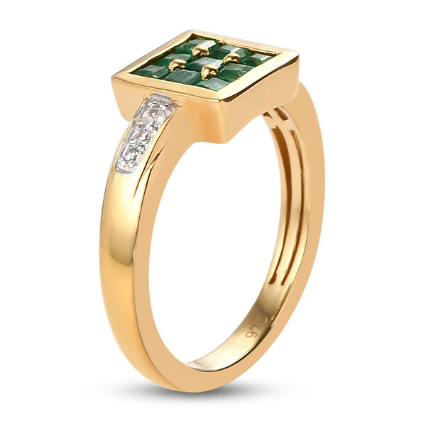 Kagem sambischer Smaragd und Zirkon-Ring, 925 Silber Gelbgold Vermeil  ca. 0,48 ct image number 6