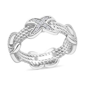 Lustro Stella Weißer Zirkonia Ring 925 Silber XO Band rhodiniert (Größe 17.00)