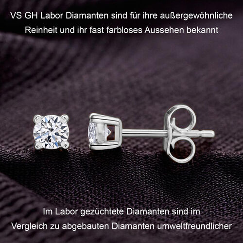 LUXURIANT DIAMOND- SGL zertifizierte VS-GH Labor Diamant Ohrringe, 925 Silber rhodiniert - 0,50 ct. image number 2