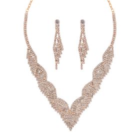 2er Set - Weißer Kristall Halskette und Ohrringe Schmuckset, Messing