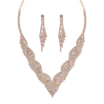 2er Set - Wei&szlig;er Kristall Halskette und Ohrringe Schmuckset, Messing