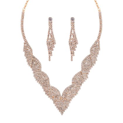 2er Set - Wei&szlig;er Kristall Halskette und Ohrringe Schmuckset, Messing