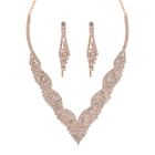 2er Set - Weißer Kristall Halskette und Ohrringe Schmuckset, Messing