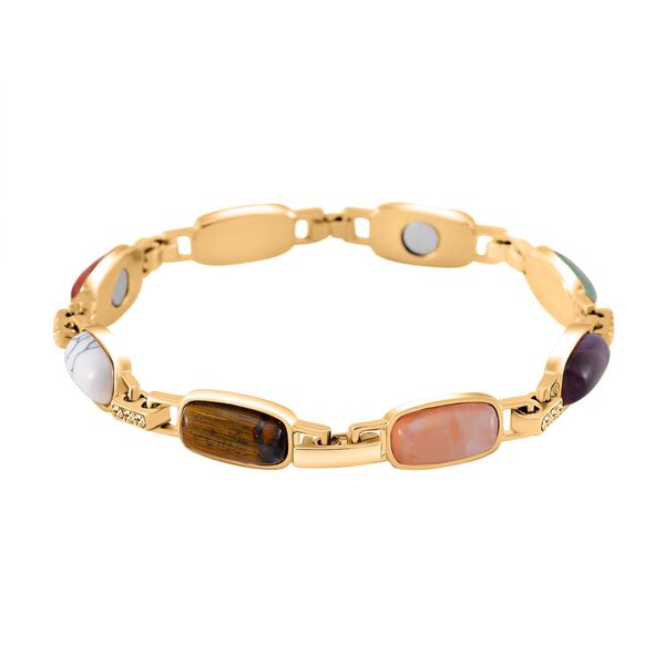 Mehrfarbige Edelsteine, Weißes Kristall Armband mit magnetischem Verschluss, ca. 20 cm image number 2