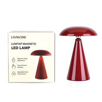 LIVMORE - 2-in-1 Magnetische LED-Tisch- und Wandleuchte, wiederaufladbar, 2400 mAh, 15,5 x 15,5 x 21 cm, Rot