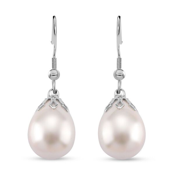 3er Set - Weiße Muschelperle (16X12 mm) Anhänger mit Kette und Ohrringe, Nickelfreies Messing und 316L Edelstahl image number 6