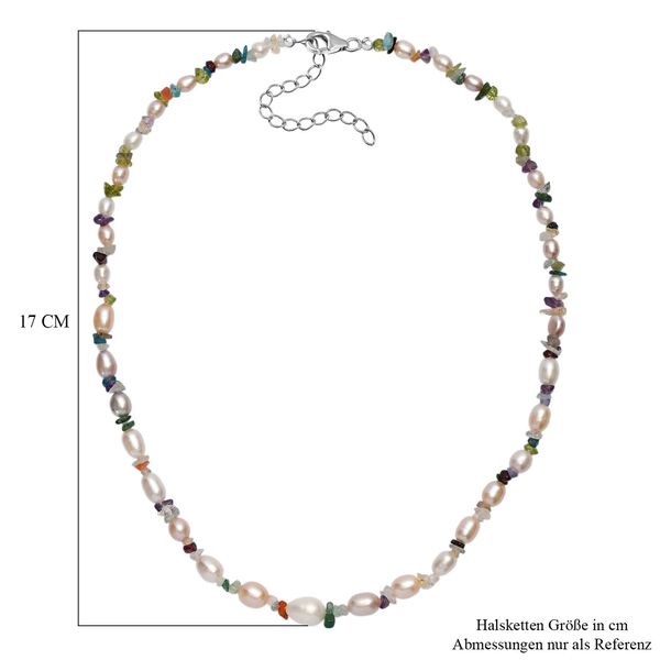 Mehrfarbige S&uuml;&szlig;wasserperle und Multi-Edelstein-Halskette, 45cm image number 6