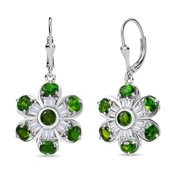 Nat&uuml;rlicher Chromdiopsid Ohrringe 925 Silber rhodiniert ca. 3.65 ct