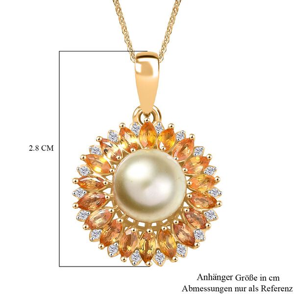 D'Joy AA goldener Südseeperlen- und gelber Saphir- und Zirkon-Anhänger mit 50cm Kette image number 7