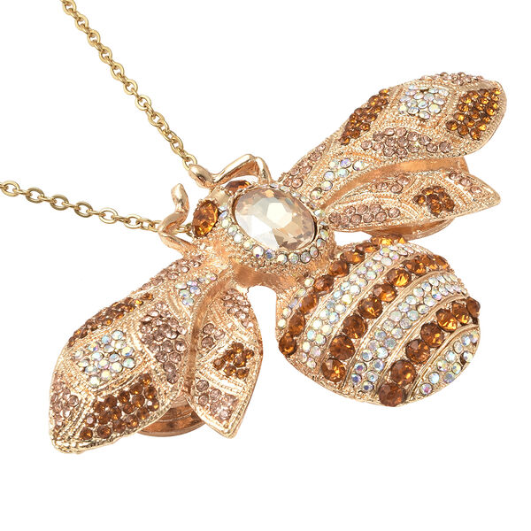 Champagner Glas und mehrfarbiger Kristall Honigbienen-Anh&auml;nger mit Kette, ca. 60 cm, goldfarben ca. 6,00 ct image number 4