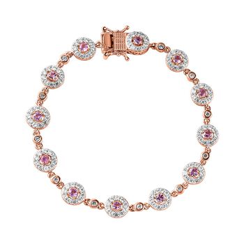 Lila Spinell, wei&szlig;er Zirkon Armband, ca. 19 cm 925 Silber ros&eacute;vergoldet ca. 5.71 ct
