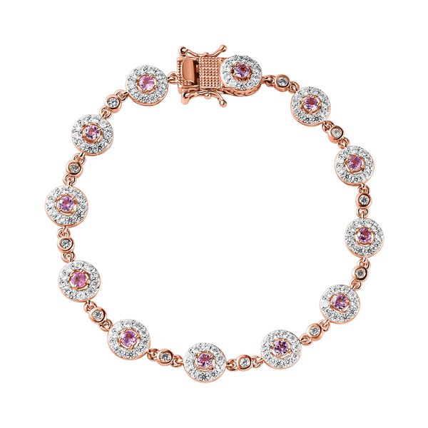 Lila Spinell, wei&szlig;er Zirkon Armband, ca. 19 cm 925 Silber ros&eacute;vergoldet ca. 5.71 ct