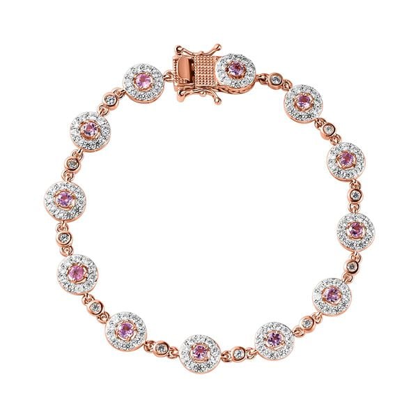 Lila Spinell, weißer Zirkon Armband, ca. 19 cm 925 Silber rosévergoldet ca. 5.71 ct image number 0