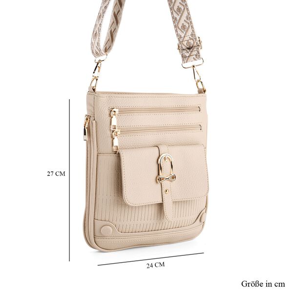 Elegante Umhängetasche aus feinem Lederimitat mit Mehrfachfächern, 24x27 cm, Steingrau image number 8