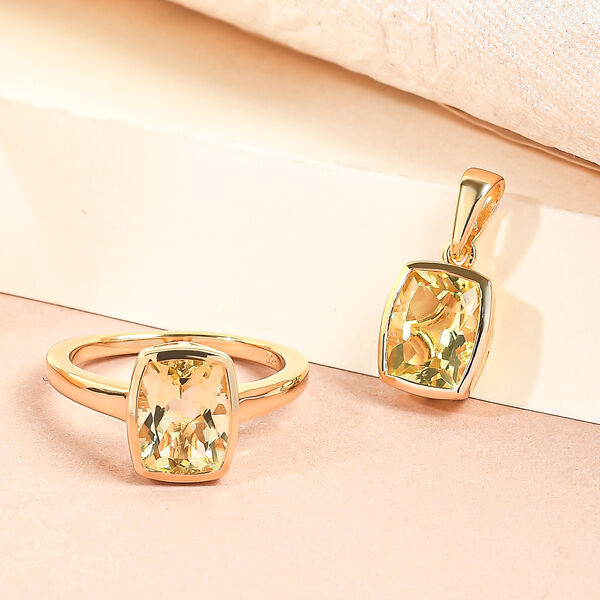 Ouro Verde-Quarz-Ring und Anh&auml;nger, 925 Silber vergoldet ca. 4,02 ct image number 2