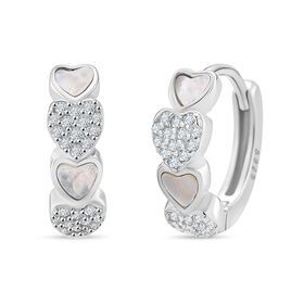 Weißes Perlmutt, Weißer Zirkonia Ohrringe 925 Silber rhodiniert 0.20 ct
