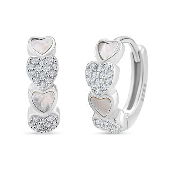 Wei&szlig;es Perlmutt, Wei&szlig;er Zirkonia Herz Ohrringe 925 Silber rhodiniert 0.20 ct