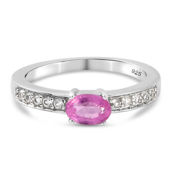 Premium Ilakaka Rosa Saphir und Zirkon Ring 925 Silber platiniert (Gr&ouml;&szlig;e 16.00)(Fissure gef&uuml;llt)