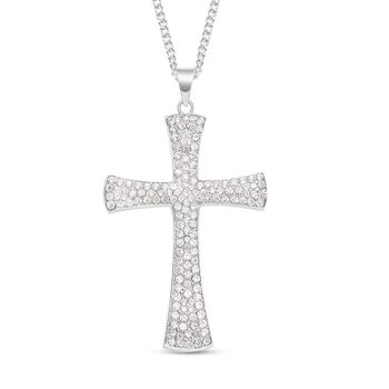 Wei&szlig;er Kristall Kreuz-Anh&auml;nger mit Kette, Silberfarben