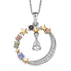 D'joy AAA Premium Malagasy Mondstein, Mehrfarbiger Saphir Starlight Whispers Anhänger mit Kette (ca. 50cm), 925 Silber platiniert und vergoldet ca. 1.21 ct