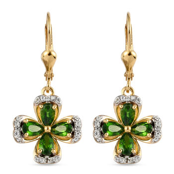 Russischer Diopsid und Zirkon Ohrringe 925 Silber vergoldet ca. 2,19 ct