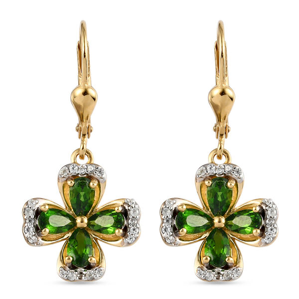 Russischer Diopsid und Zirkon Ohrh&auml;nger 925 Silber vergoldet ca. 2,19 ct&nbsp;