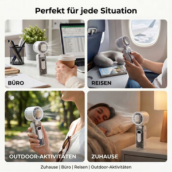 LIVMORE Handlicher faltbarer Mini-Ventilator mit 1800 mAh Akku, integrierter Beleuchtung, tragbares Design, Wei&szlig;