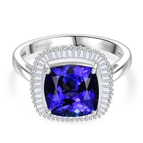 Rhapsody AAAA Tansanit, Weißer Diamant Ring 950 Platin (Größe 17.00) (10-15 Werktage Lieferzeit) ca. 4.93 ct