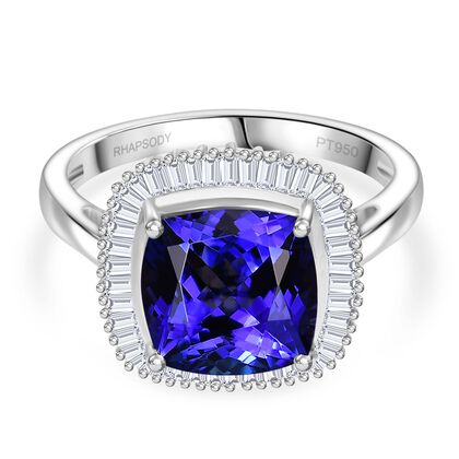 Rhapsody AAAA Tansanit, Wei&szlig;er Diamant Ring 950 Platin (Gr&ouml;&szlig;e 17.00) ca. 4.93 ct