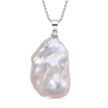 AAA Wei&szlig;e S&uuml;&szlig;wasser Barockperle Anh&auml;nger mit Kette, ca. 50 cm, 925 Silber rhodiniert