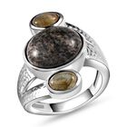 Handgearbeiteter, natürlicher Yooperlith und Labradorit-Ring, 925 Silber, ca. 6,23 ct image number 3
