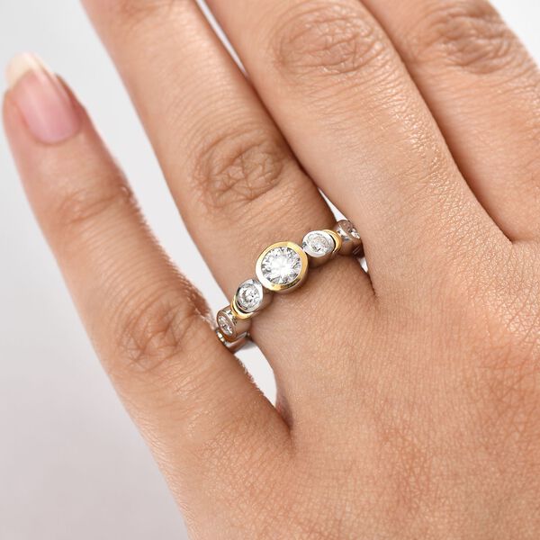 GP Celestial Dream Kollektion - Moissanit Ring 925 Silber Rhodiniert und 750 Gelbgold Vermeil (Größe 19.00) ca. 1.05 ct image number 3