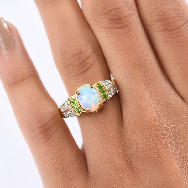 D'Joy AA Nat&uuml;rlicher, &auml;thiopischer Welo Opal, Nat&uuml;rlicher Chromdiopsid Ring 925 Silber vergoldet (Gr&ouml;&szlig;e 19.00) ca. 1.71 ct image number 3