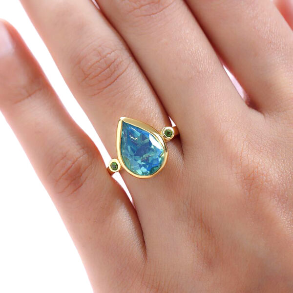 Pfau Triplett Quarz, nat&uuml;rlicher Chromdiopsid Ring 925 Silber vergoldet (Gr&ouml;&szlig;e 16.00) ca. 6.02 ct image number 3