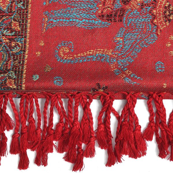 Jamawar-Schal, 3-Schiffchen-Webung, 70x200 cm, Elefant image number 6