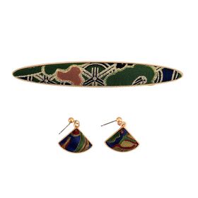 LA MAREY 2er-Set Brokat Seiden-Haarnadel und Ohrringe mit Geschenkbox, Mehrfarbig