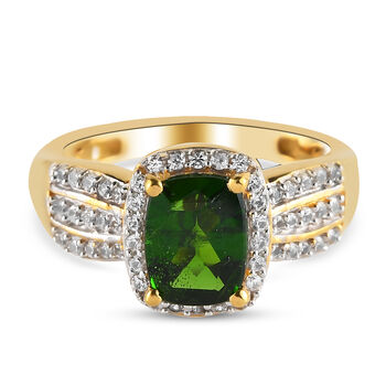 Nat&uuml;rlicher Chromdiopsid und Zirkon-Ring, 925 Silber vergoldet (Gr&ouml;&szlig;e 16.00) ca. 1.86 ct