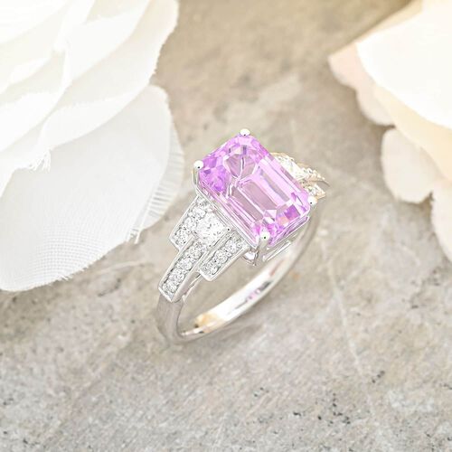Rhapsody AAAA Patroke Kunzit, Weißer Diamant Ring 950 Platin (Größe 17.00) ca. 6,00 ct image number 1