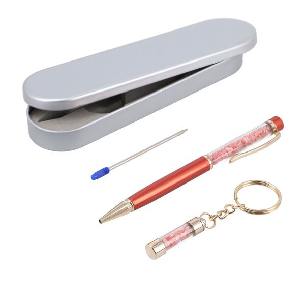 3er Set - Notizbuch mit Einband aus 100% echtem Leder, Kugelschreiber und Schlüsselanhänger gefüllt mit echtem Pfirsich Opal image number 7