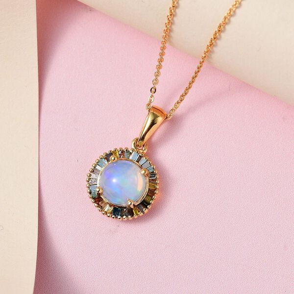 Nat&uuml;rlicher, &auml;thiopischer Welo Opal und mehrfarbiger Diamant-Anh&auml;nger mit Kette - 1,68 ct. image number 3
