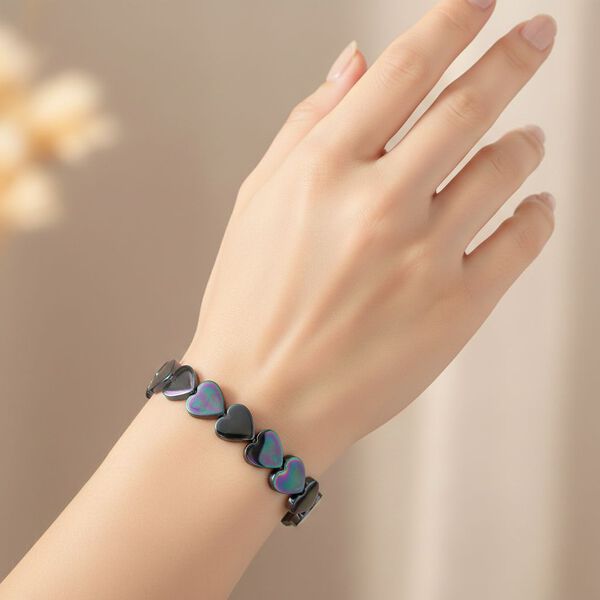 Flexibles pfaufarbenes Herz Muschelkernperle Armband image number 3