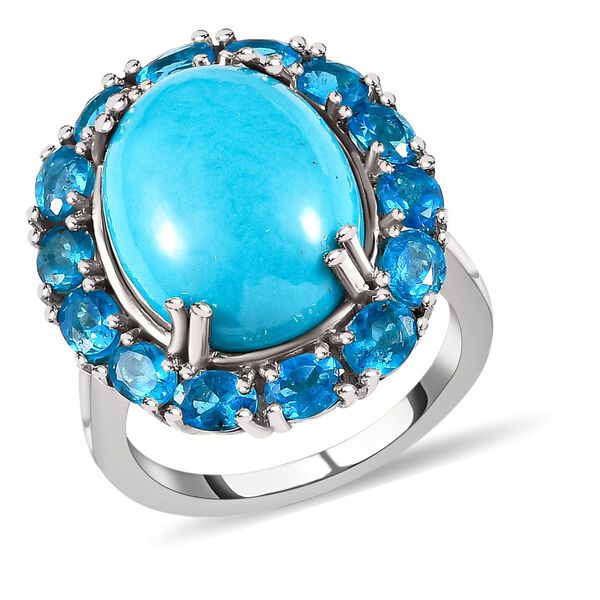Amerikanischer, natürlicher Sleeping Beauty Türkis und Neon Apatit-Ring - 10,38 ct. image number 4